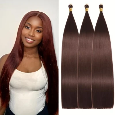 Afbeelding van Locescsoc Silky Straight Braiding Hair 3 verpakkingen vlechten haar voorgerekt synthetisch recht gehaakte voor vrouwen (71 cm, stuks)