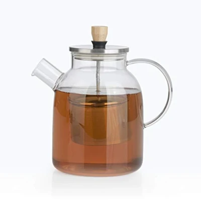 Afbeelding van BEEM Teapot Glass, Glazen theepot met theefilter 1,5L, Glas/Bamboo/RVS