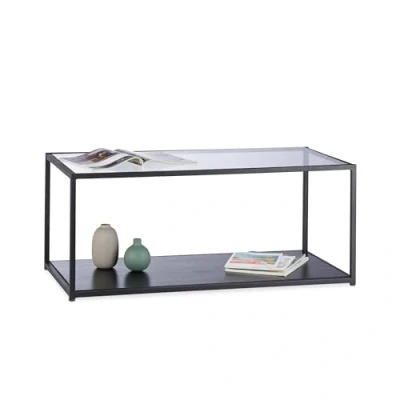 Afbeelding van Relaxdays salontafel glas zwart tafelblad metalen frame loungetafel bijzettafel