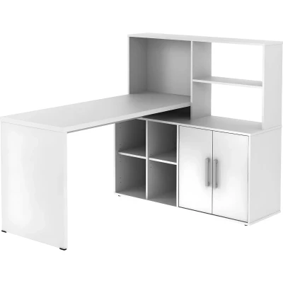 Afbeelding van Vente unique Hoekbureau LEON met opbergruimte en kast Wit L 150 cm x H 120 D