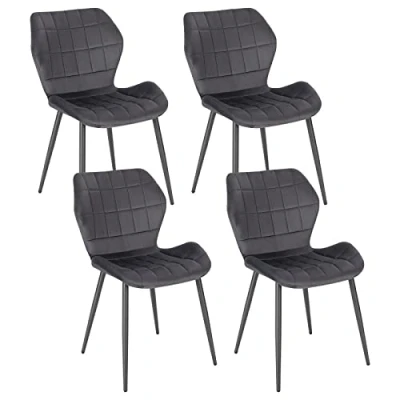 Afbeelding van WOLTU Set van 4 eetkamerstoelen, Scandinavische stoel, keukenstoel, woonkamerstoel, gestoffeerde zitting, fluwelen donkergrijs/zwart, metalen poten, BH356dgr