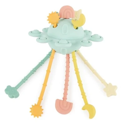 Afbeelding van Bieco SILIKON Activity Planet Eucalyptus Montessori UFO babyspeelgoed siliconen trekkoord vanaf 1 jaar speelgoed