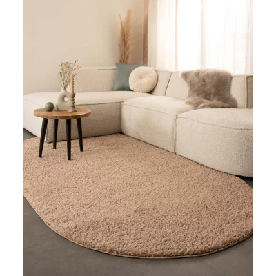 Afbeelding van Ovaal Hoogpolig Vloerkleed Shaggy Trend Effen Beige 240x340 Cm