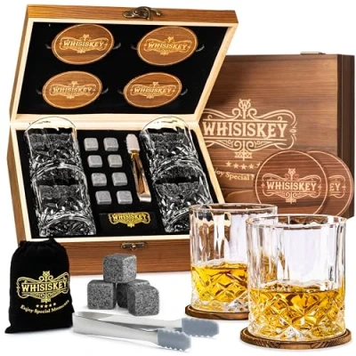 Afbeelding van Whisiskey Luxe Whiskey Set Incl. 4 Glazen, 8 Stones, Onderzetters, Fluwelen Opbergzak, Opbergbox 310 ml Whisky Geschenkdoos Glas Herbruikbare IJsblokjes