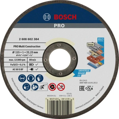 Afbeelding van Bosch Accessories ACS 60 V BF 2608602384 Doorslijpschijf recht 115 mm 1 stuk(s) Metaal, RVS, Bonte metalen, Steen, Marmer, Kunststof