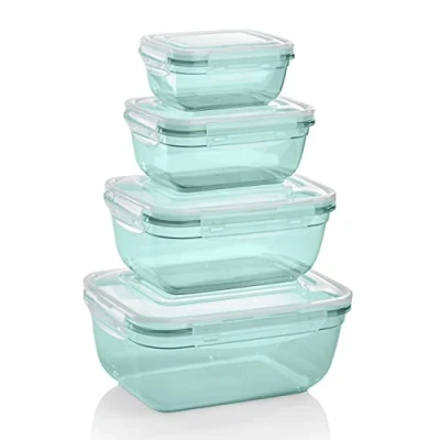 Afbeelding van Grizzly Set van 4 rechthoekige vershouddozen (0,4 l, 0,8 1,4 2,3 l), kunststof, 100% luchtdicht, magnetronbestendig, mint