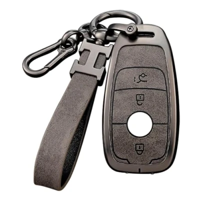 Afbeelding van Autosleutelhoes, grijs, compatibel met Mercedes Benz A C E G S CLS Klasse AMG GLK GLA GLC GLE GLS GT SL SLC SLS SLK 3 knoppen sleutelhanger