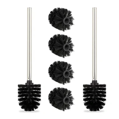 Afbeelding van Relaxdays toiletborstel set van 2 closetborstel 4x reserveborstelkop rvs zwart