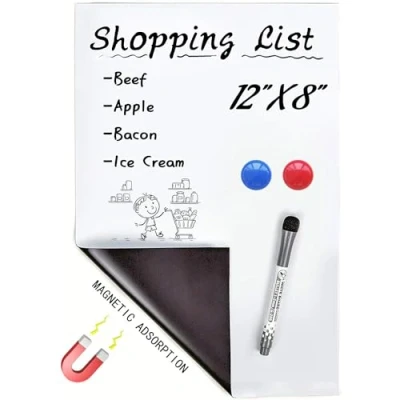 Afbeelding van OWill magnetisch droog uitwisbaar whiteboard voor koelkast, A4 formaat, herinneringsbord, planningsbord of to do lijst, 2 magneten + 1 pen