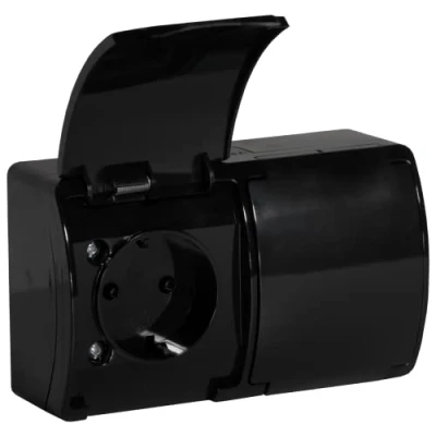 Afbeelding van buiten wandcontactdoos opbouw Dubbele wandstopcontact IP44 Stopcontact Schuko Zwart
