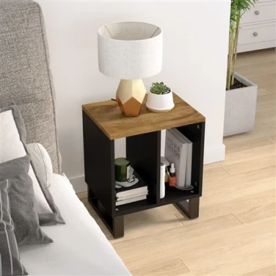 Afbeelding van Bijzettafel 40x31x46 cm massief mangohout en bewerkt hout
