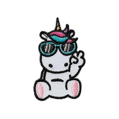 Afbeelding van Eenhoorn met dierenbril Patch om op te strijken applicaties, Grootte: 2,9 x 4,8 cm