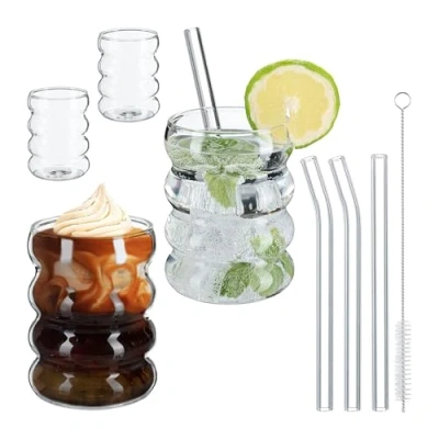 Afbeelding van Relaxdays drinkglazen 350 ml rietjes set van 4 vaatwasserbestendig