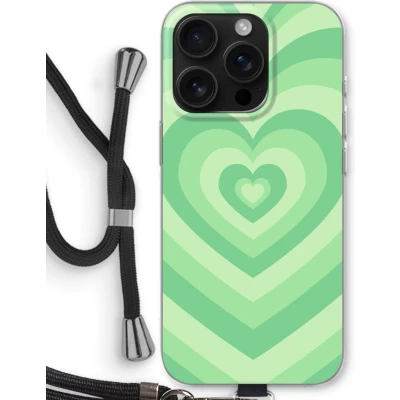 Afbeelding van Case Company® hoesje met Koord geschikt voor iPhone 16 Pro Hart Groen Telefoonhoesje Zwart Bescherming aan alle Kanten en Over de Schermrand