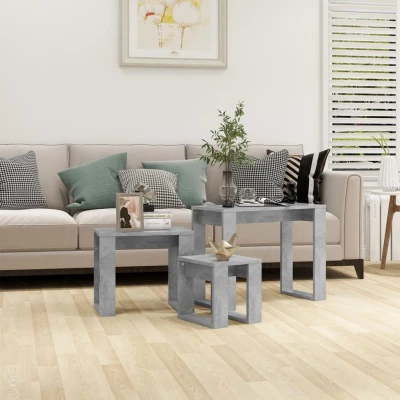 Afbeelding van 3 delige Tafeltjesset bewerkt hout betongrijs