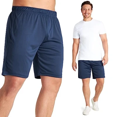 Afbeelding van Sportshorts voor heren, sportshorts, kort, met trekkoord, fitnessstudio, hardlopen, voetbal, rugby, basketbal, fitness, krachttraining, sportkleding elastische maat M 3XL, Marine.