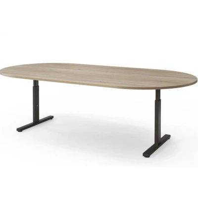 Afbeelding van T poot ovale vergadertafel Quick 240x120cm bladkleur Logan eiken framekleur Aluminium (RAL9006)