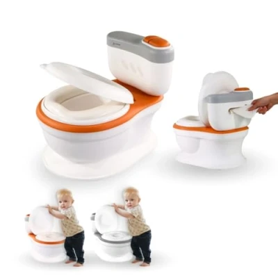Image de Mobiclinic® Kids, Pot bebe toilette, Toikid, 1 3 ans, Son de décharge, avec couvercle, Compartiment papier Fonctionne piles, Cuvette amovible, Siège imperméable (Orange)