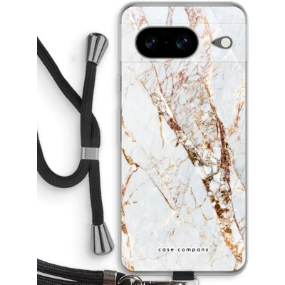 Afbeelding van Case Company® hoesje met Koord geschikt voor Google Pixel 8 Goud marmer Telefoonhoesje Zwart Bescherming aan alle Kanten en Over de Schermrand