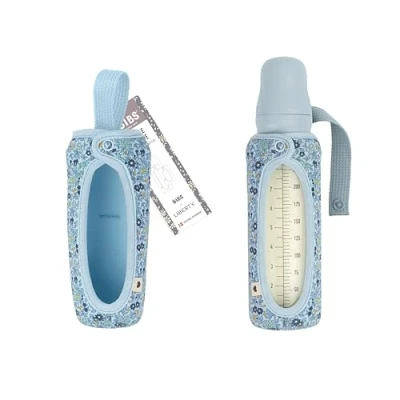 Afbeelding van Bibs x Liberty Flessenhoes groot formaat 225 ml neopreen beschermhoes voor flessen print design, Large, Charmomile Lawn Baby Blauw