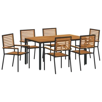 Afbeelding van vidaXL 7 delige tuinset in zwart poly rattan met acaciahout