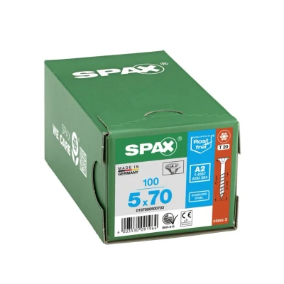 Afbeelding van Spax Spaanplaatschroef platverzonken kop RVS T Star T20 deeldraad 5.0x70mm (per 100 stuks)