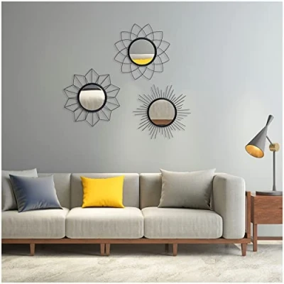 Afbeelding van Kelly Miller Metalen zwarte spiegels voor wanddecoratie, set van 3 wandspiegels thuis en kamerdecoratie, moderne wanddecoratie woonkamer, slaapkamer badkamer, decoratieve spiegels, geschenken vrouwen moeders (MW008)