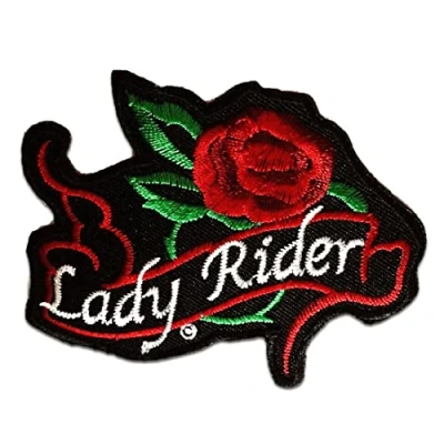 Afbeelding van Patch Lady Rider Biker verschillende kleuren selecteerbaar 9 x 7 cm door Catch the patch® geborduurde patches om op te strijken kleurvariant: rood