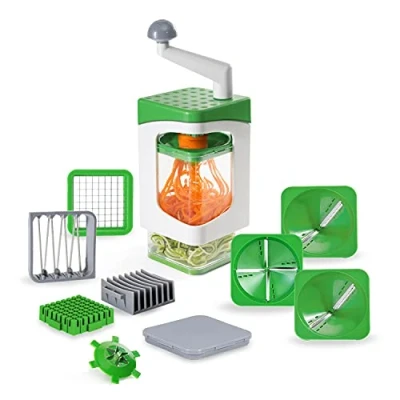 Afbeelding van Spiraalsnijder, 13 delig, Zoodle Maker + dobbelsnijder in een set voor spiralen en dobbelstenen, bevat 7 snijinzetstukken opvangbak 1200 ml, groen