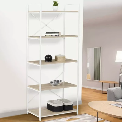 Afbeelding van Etagère 5 niveaux DETROIT 170cm design industriel bois et métal blanc