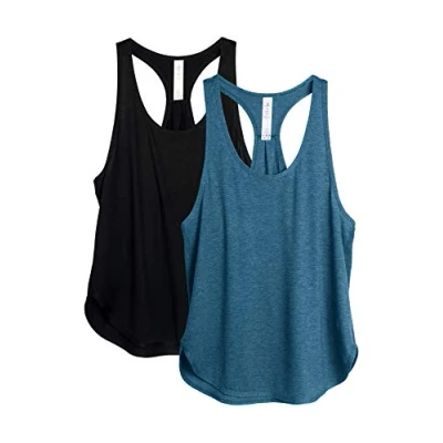 Afbeelding van icyzone 2 stuks yoga tanktops voor dames, racerback, hardlooptop, fitness, hardlopen, zwart/denim, L