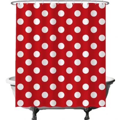 Afbeelding van Ulticool Douchegordijn Rood Wit Polka Dot Stippen 180 x 200 cm met 12 Ringen semi Transparant anti Schimmel