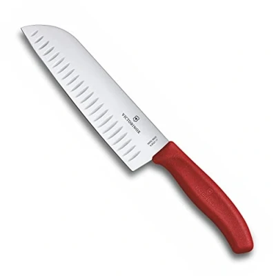Afbeelding van Victorinox Swiss Classic Santoku mes, gegroefd, 17 cm, vaatwasmachinebestendig, roestvrij staal, rood, staal