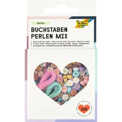 Afbeelding van folia 32024 kralenmix met letters en verschillende patronen, 2 elastieken van 1 m om te rijgen opbergdoos
