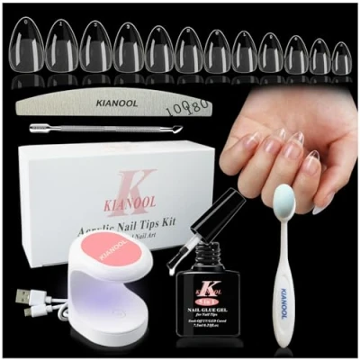 Afbeelding van Amerikaanse nagelset, 552 stuks capsule amandel, 5 in 1 kunstnagellijm, uv lamp voor nagels, nagelvijl, kunstacryl, manicureset