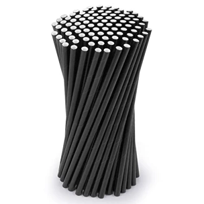 Afbeelding van Vicloon Papieren rietjes, biologisch afbreekbaar en recyclebaar, feestrietjes voor verjaardag, bruiloft, Kerstmis, regenboogrietjes (zwart, 100 stuks)