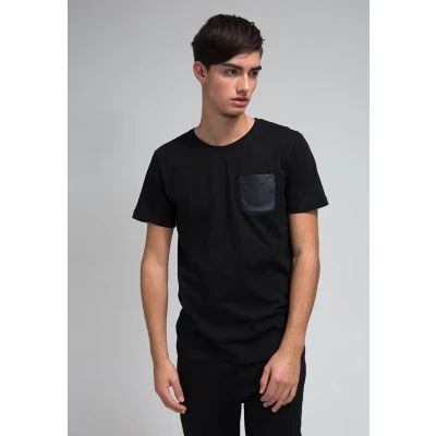 Afbeelding van Urban Classics Leather Imitation Pocket Tshirt basic, Heren, Maat: Small, Black/black