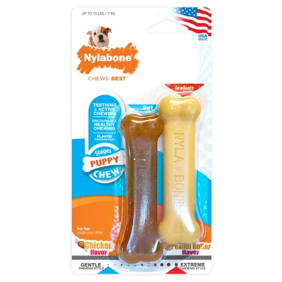 Afbeelding van Nylabone Zachte kauwbotten voor puppy&#039;s, kip/pindakaas, maat XS, puppy&#039;s tot 7 kg, alle rassen