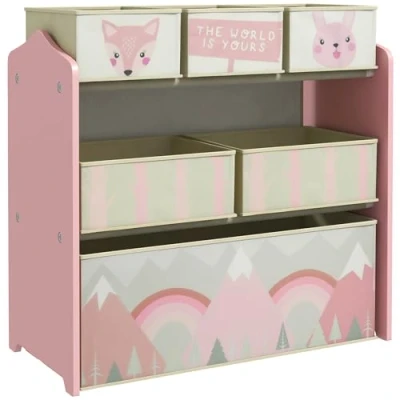 Afbeelding van ZONEKIZ Opbergkast voor kinderen met 6 afneembare dozen van vliesstof, speelgoedorganizer, rek 63 x 30 66 cm, roze