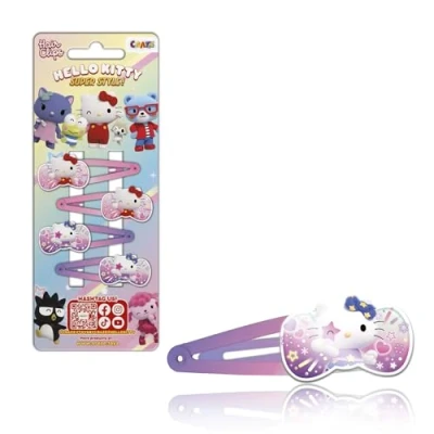 Afbeelding van CRAZE Hello Kitty Hair Clip, 4 haarspelden voor meisjes van Kitty, 2 verschillende designs (elk stuks), kleurclips