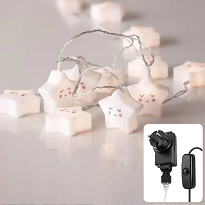 Afbeelding van CozyHome Lichtsnoer voor binnen, sterren, kinderen, 6 meter &amp; 20 warmwitte leds, met stekker, lichtketting slaapkamer, lichtkettingen fairy lights, decoratie Girlande