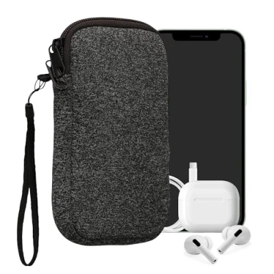 Afbeelding van kwmobile telefoontasje universeel geschikt voor M 5,5&quot; smartphones 15,2 x 8,3 cm Hoesje met rits en polslusje In wit / antraciet