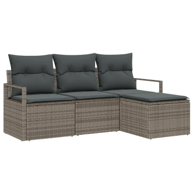 Afbeelding van vidaXL 4 delige Tuin Sofa Set met Kussens Grijs Poly Rattan
