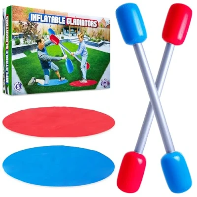 Afbeelding van KreativeKraft Opblaasbaar gladiatorspel met opblaasbare stokjes feest, strand, buitenspelletjes voor kinderen, Rood/Blauw