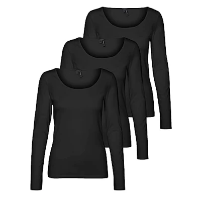 Afbeelding van Vero Moda Vmmaxi My Ls Soft Short U Neck GA T shirt met lange mouwen voor dames, Zwart (3 x zwart)
