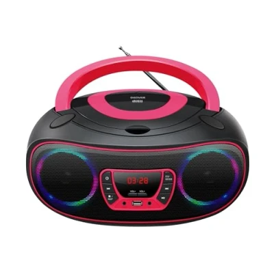 Afbeelding van Denver Draagbare Radio CD Speler Kinderen Bluetooth Lichteffecten Boombox AUX FM TCL212BT Roze