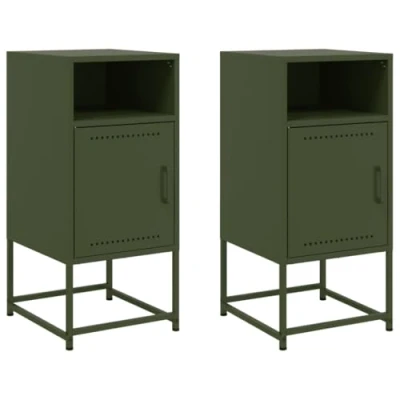 Afbeelding van Nachtkastjes 2 st 36x39x78 cm staal olijfgroen