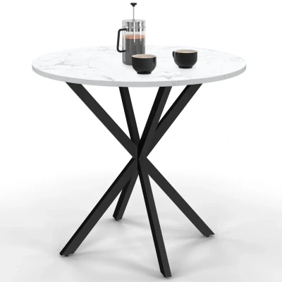 Afbeelding van ALIX 2 4 persoons ronde eettafel met wit ALASKA en zwart marmereffect houten spinpoot 80 cm