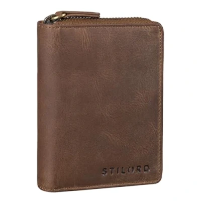 Afbeelding van STILORD &#039;Giannis&#039; Mini Portemonnee voor heren, RFID leer, kleine portemonnee, klassiek, creditcardhouder, echt Medium bruin,