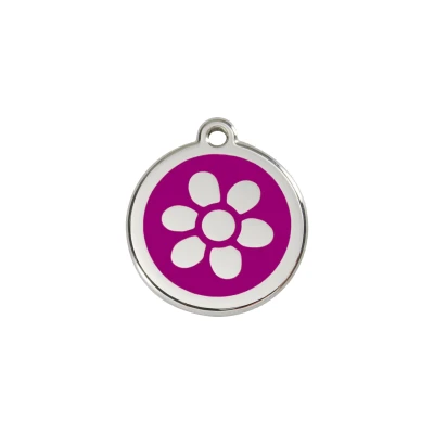 Afbeelding van Flower Purple roestvrijstalen hondenpenning small/klein dia. 2 cm RedDingo
